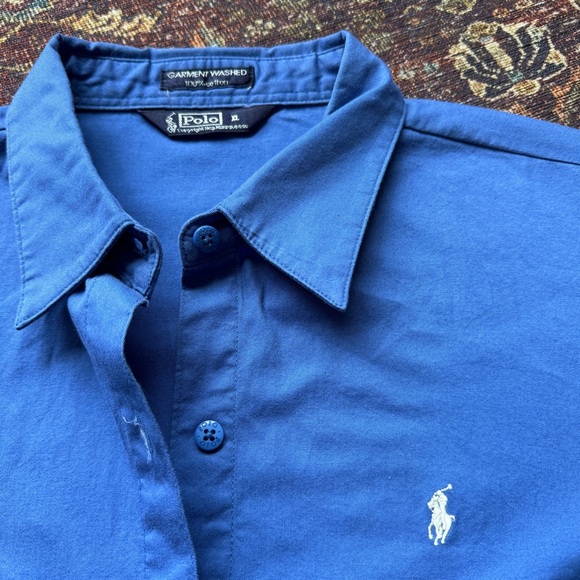 Blue 100% Cotton Ralph Lauren Polo Three-Quarter Sleeve Button-Up - Prep Style - Picture 2 of 8